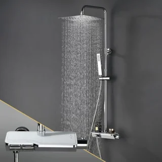 Doucheset met thermostaat en regendouche - 20 cm - chroom