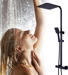 Doucheset met thermostaat en regendouche 30 cm zwart