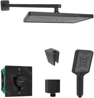 Doucheset met thermostaat, inbouw, 36x24 cm, mat zwart