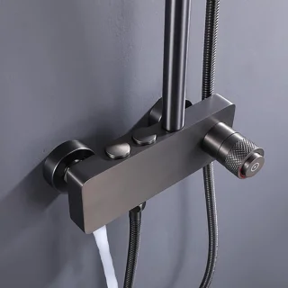 Doucheset Regendouche 20 cm Wandmontage Messing Grijs