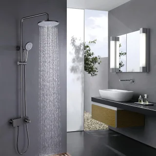 Doucheset Regendouche 20 cm Wandmontage Messing Grijs