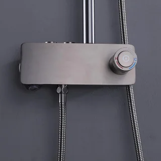 Doucheset Regendouche 20 cm Wandmontage Messing Grijs