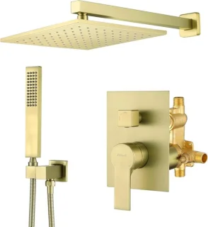 Doucheset Regendouche 25,4 cm Geborsteld Goud
