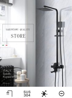Doucheset Regendouche 30 cm Zwart Compleet Opbouw Douchepaneel