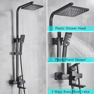Doucheset Regendouche 30 cm Zwart Compleet Opbouw Douchepaneel