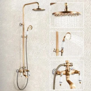 Doucheset – regendouche – douchekraan – handdouche – antiek messing
