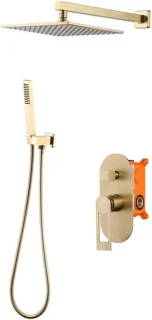 Doucheset regendouche geborsteld goud 30 cm vierkant