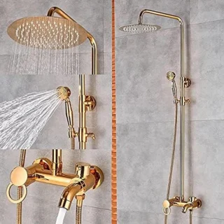 Doucheset regendouche kraan 8 inch goud