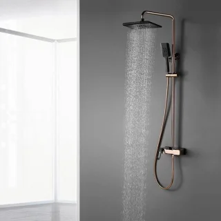 Doucheset regendouche systeem 30x20 cm messing roségoud zwart