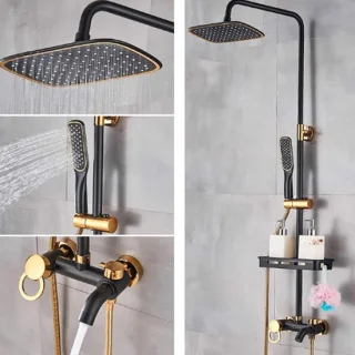 Doucheset regendouche systeem 8 inch zwart/goud