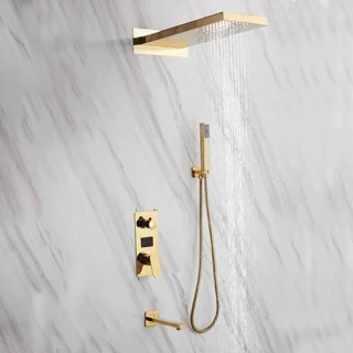 Doucheset regendouche thermostatisch messing goud