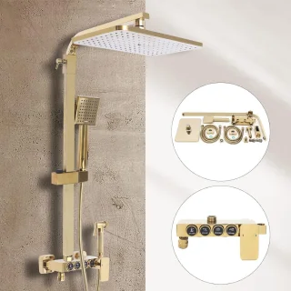 Doucheset Regendouche Wandmontage 315x22 cm Goud