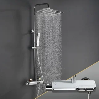 Doucheset thermostaat chroom 35x25 cm roestvrijstaal