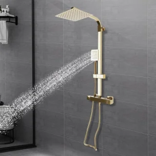 Doucheset thermostaat - regendouche handdouche - messing en RVS - goud