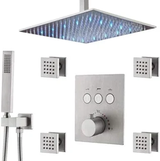 Doucheset thermostatisch regendouche 25 cm geborsteld nikkel