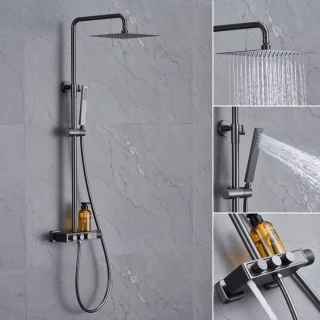 Doucheset wandmontage 20 cm kop antracietgrijs