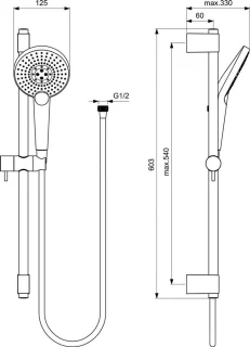 Doucheset wandmontage 600 mm met handdouche chroom