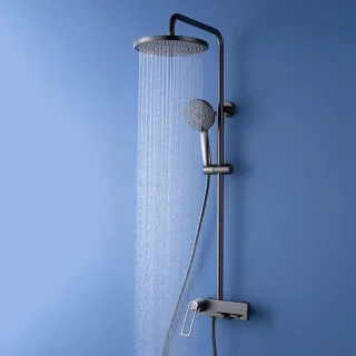 Doucheset wandmontage messing met regen- en handdouche, 20 cm kop, antracietgrijs