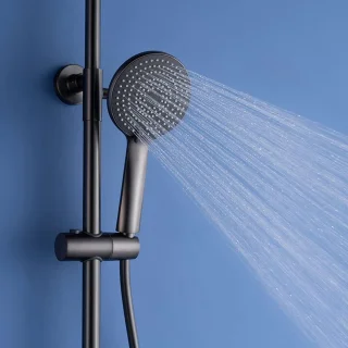 Doucheset wandmontage messing met regen- en handdouche, 20 cm kop, antracietgrijs