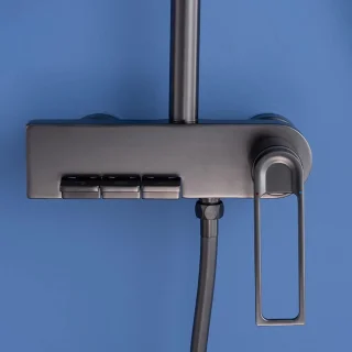 Doucheset wandmontage messing met regen- en handdouche, 20 cm kop, antracietgrijs