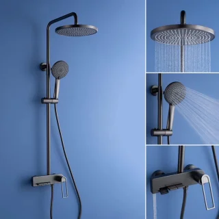 Doucheset wandmontage messing met regen- en handdouche, 20 cm kop, antracietgrijs