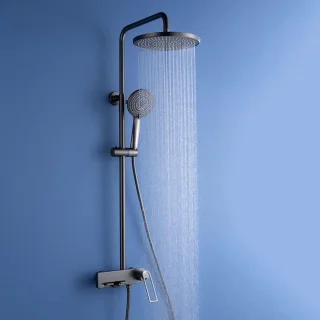 Doucheset wandmontage messing met regen- en handdouche, 20 cm kop, antracietgrijs