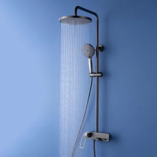 Doucheset wandmontage messing met regen- en handdouche, 20 cm kop, antracietgrijs
