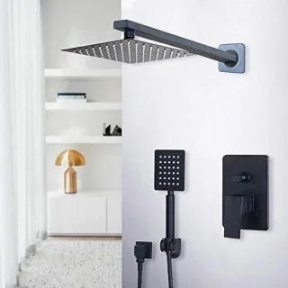 Doucheset wandmontage regendouche 20 cm zwart