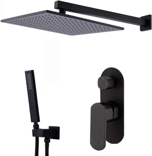 Doucheset wandmontage regendouchekraan set 25 cm vierkant mat zwart