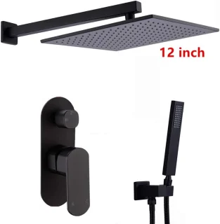 Doucheset wandmontage regendouchekraan set 25 cm vierkant mat zwart