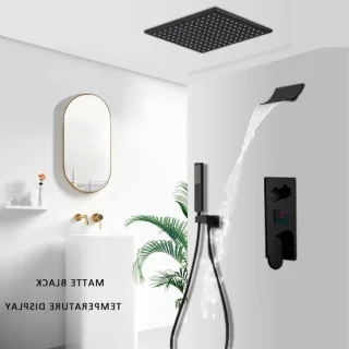 Doucheset Waterval regendouchekraan set mat zwart