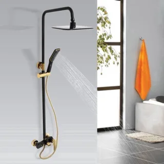 Doucheset zwart goud RVS en messing