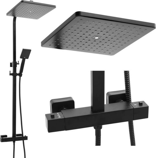 Doucheset zwart met regendouche en thermostaatkraan review