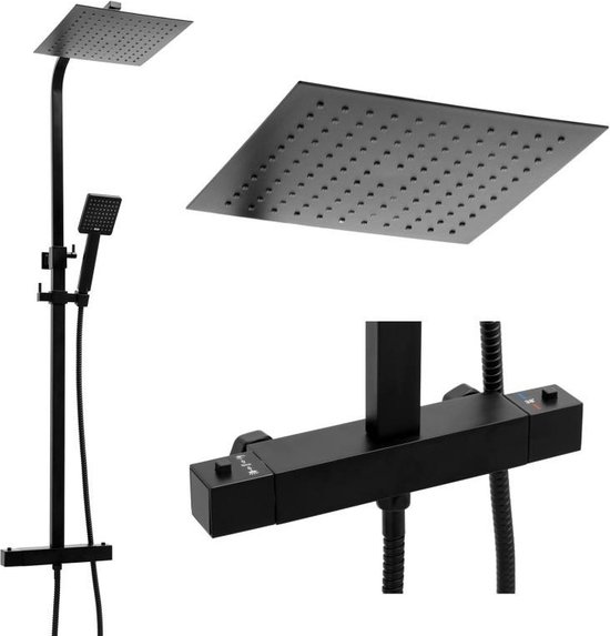 Doucheset zwart met regendouche en thermostaatkraan review