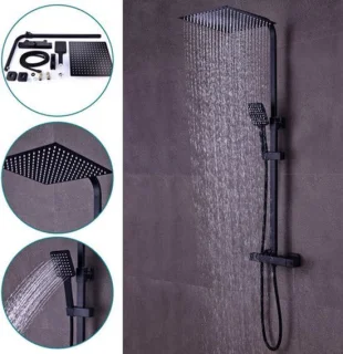 Doucheset zwart met thermostaatkraan, regendouche en handdouche