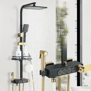 Doucheset Zwart‑Goud - Douchekolom met Thermostaatkraan review