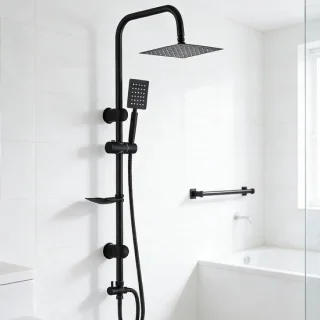 Douchesysteem complete set 20 cm kop zwart