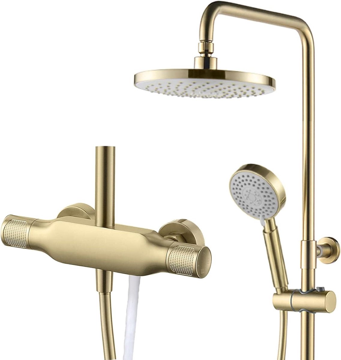 Douchesysteem geborsteld goud 23 cm regendouche wandmontage
