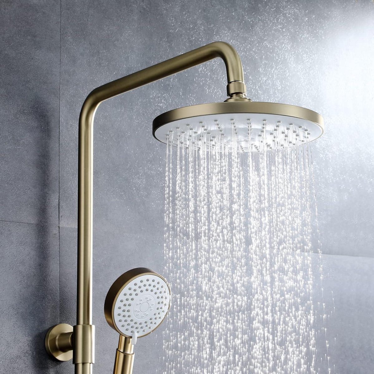 Douchesysteem geborsteld goud 23 cm regendouche wandmontage