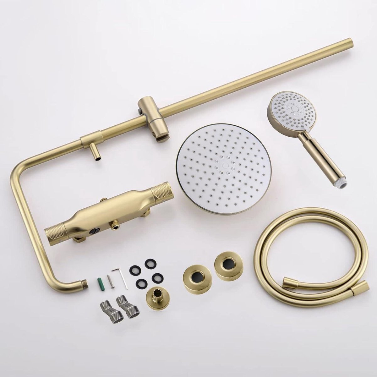 Douchesysteem geborsteld goud 23 cm regendouche wandmontage
