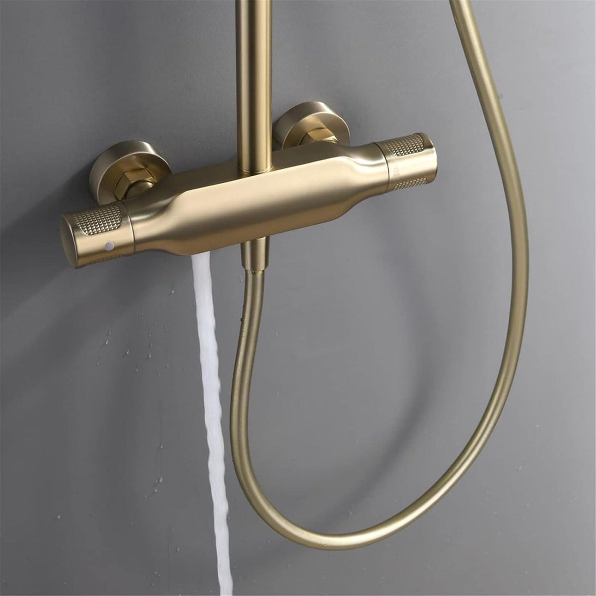 Douchesysteem geborsteld goud 23 cm regendouche wandmontage