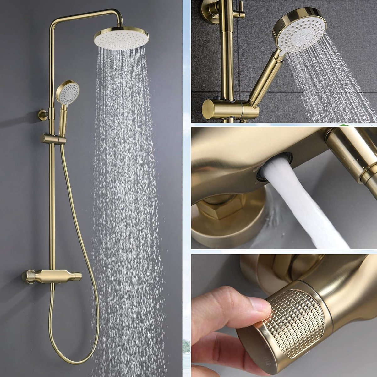 Douchesysteem geborsteld goud 23 cm regendouche wandmontage