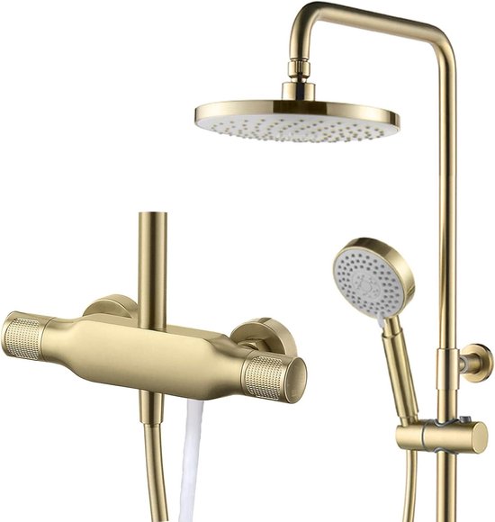 Douchesysteem geborsteld goud 23 cm regendouche wandmontage