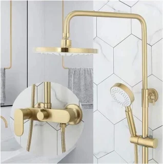 Douchesysteem goud - regendouche mengset - dubbele waterafvoer - 130-200 mm