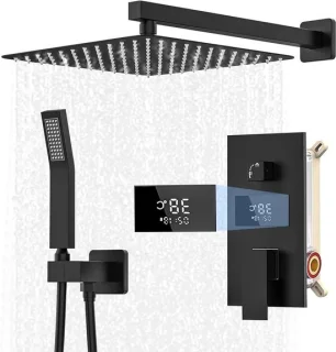 Douchesysteem inbouw regendouche set 30x30cm mat zwart