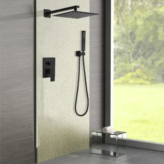 Douchesysteem mat zwart - regendouche set - 12 inch hoofddouche - wandmontage