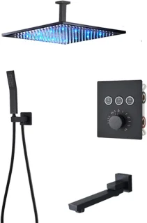 Douchesysteem matzwart inbouw kraanset thermostaat 30 cm kop