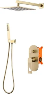 Douchesysteem messing regendouche set 25 cm geborsteld goud