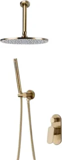 Douchesysteem messing regendoucheset geborsteld goud 12 inch