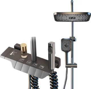 Douchesysteem met armatuur - regendouche set - 30 x 20 cm - grijs